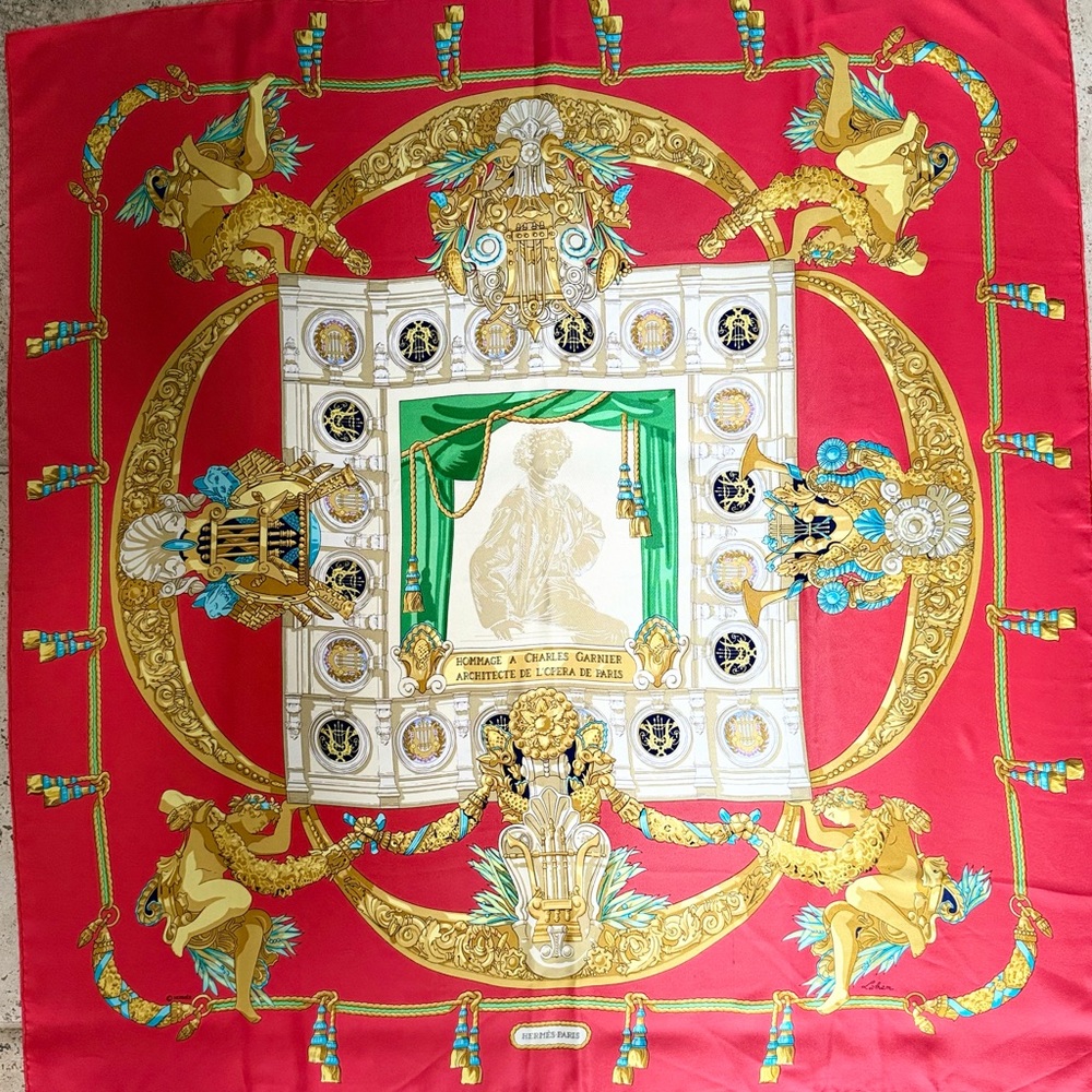 Hermes Red and Gold Scarf - Picture 2 of 6